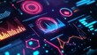 © Aura Visuals - Futuristic holographic interface with vibrant charts and graphs on gradient background