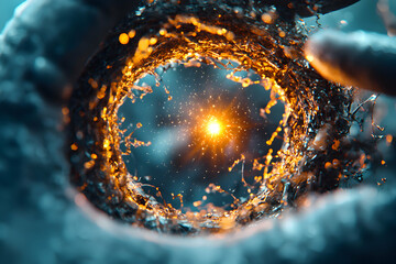 Poster - An abstract depiction of light and matter flowing through a cosmic tunnel. Suitable for sci-fi illustrations fantasy art and digital backdrops.