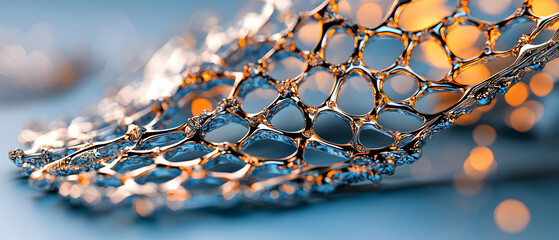 Fototapete - An abstract macro of a metallic cellular structure. It suggests advanced materials or biological processes. Perfect for science art or conceptual designs.
