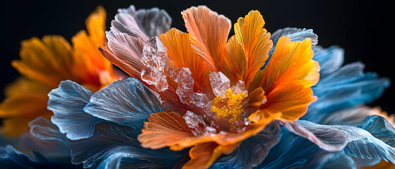 Poster - A stunning macro shot of an otherworldly flower. Its delicate petals are adorned with crystals creating a captivating and dreamlike composition. Perfect for artistic prints or decor.