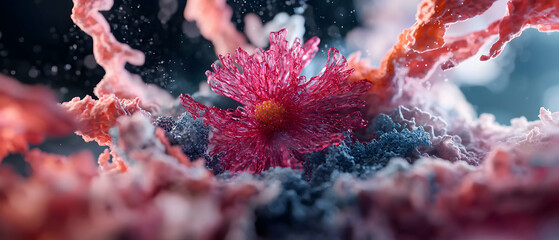 Leinwandbilder - Microscopic close-up of a crystalline flower blooming amidst cellular structures. Perfect for medical research science or artistic design elements.