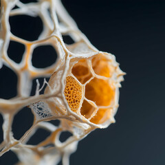 Poster - Close-up of a honeycomb structure with intricate details. It could be used for educational purposes or as a decorative element. It shows natural geometry.