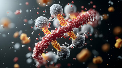 Fototapete - Abstract molecular art depiction of biological structures. Suitable for educational materials scientific visualizations or pharmaceutical designs. Explore cellular intricacies.