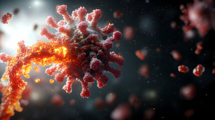 Poster - microscopic view of a coronavirus. use for educational material on virology or public health campaig