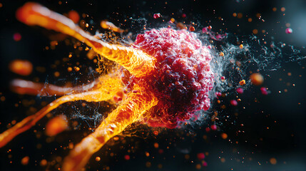 Poster - a vibrant microscopic image of an exploding cell. perfect for science educational materials or visua