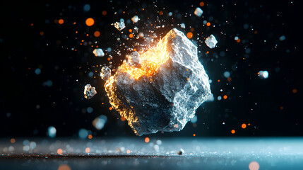 Poster - A captivating visual depicting a rock fracturing with glowing internal light and fragmented pieces. Use for educational sci-fi content or book covers.