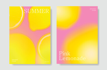 Wall Mural - Abstract colorful gradient fruit card background set. Minimalist poster with lemon. Modern summer and spring wallpaper design for drink menu, promotion, beverages, ads.