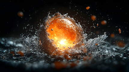 Poster - An explosion of light and water with an orange core. Perfect for science fiction artwork or a fantasy visual. It could represent a magical transformation.