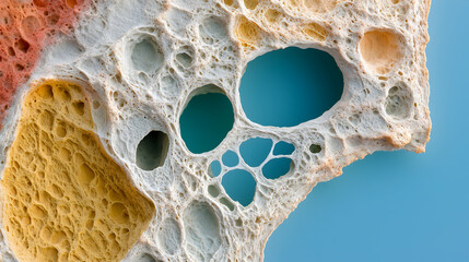 Poster - A close up view of bread-like texture with numerous holes. Suggests cellular or porous structures. Could be used for educational or scientific illustration purposes.
