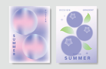 Wall Mural - abstract colorful gradient fruit card background set. minimalist poster with blueberry. modern summe