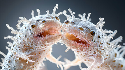 Leinwandbilder - Microscopic view of two microorganisms in a vibrant biological scene with intricate details. It could be used for scientific illustrations or medical visualizations.