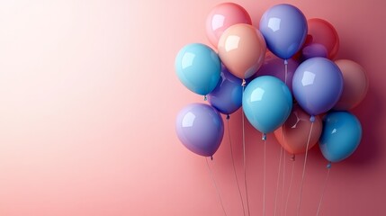 Poster - Pastel Balloons Bunch on Blush Backdrop for Celebratory Occasions and Event Decorations