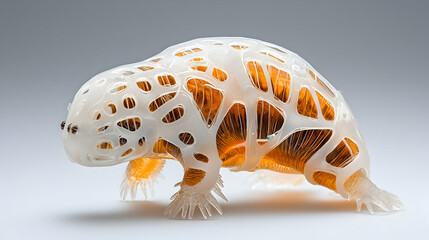 Poster - This is a conceptual art piece showcasing a creature with a latticed exterior and an inner structure The application could be in biomimicry studies.