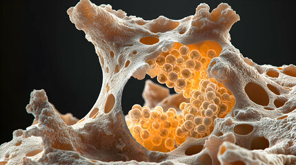 Poster - A close-up view of a porous structure with spherical cells suggesting biological or microscopic detail. It could be used for educational or scientific illustration.