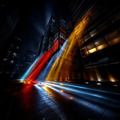 Aufkleber - Night City Lights: Modern Buildings and Streaks of Color Illuminate the Urban Landscape at Dusk