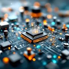 Poster - Quantum Computing:  A Macro View of Microchip Data Processing with  Futuristic Light Effects