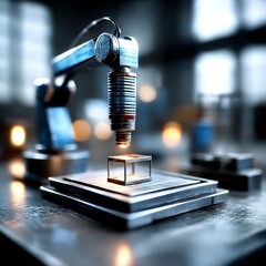 Poster - Robotic Arm Examining Object under Bright Light: Precision Manufacturing and Quality Control in Action