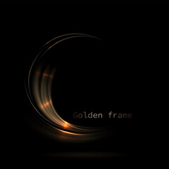 Wall Mural - Round gorgeous isolated brown frame with bright glitter on black background.