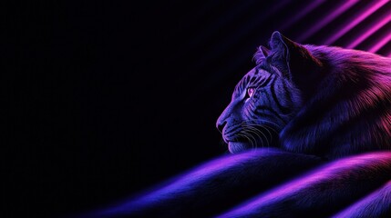 Poster - neon infused wolf portrait against a darkly elegant backdrop radiating bold colorful highlights perf