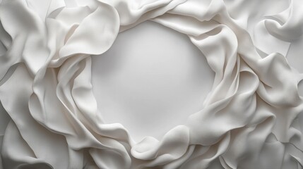 Poster - Minimalist White Fabric Wave Frame, a gentle arrangement of soft textures with a blank space for creative and elegant designs and presentations