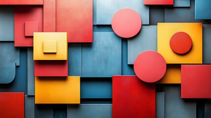 Poster - Vibrant Geometric Assemblage: A Dynamic Interplay of Shapes and Colors Creating an Engaging Abstract Design