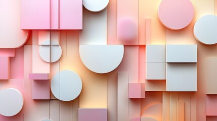 Poster - Contemporary Geometric Assemblage with Soft Hues: A Playful Composition of Forms