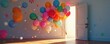 © dadtophoto - Colorful balloons escaping through open doorway , bright, rubber, photography