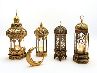Poster - White backdrop showcasing an Eid lantern and crescent set.