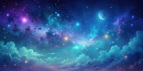 dark blue background with gradient of purple and teal colors mystical night sky , cosmic, celestial,