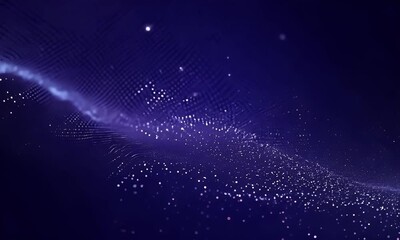 Fototapete - Abstract digital wave of glowing particles and energy flows in a dark background.