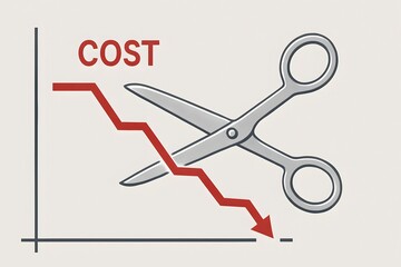 Aufkleber - Cost Reduction Strategy with Graph and Scissors Illustrating Savings