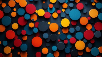 Poster - Vibrant Spherical Assembly: An Abstract Composition of Colorful Discs on Dark Surface