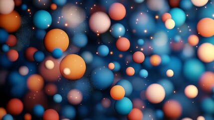 Poster - A Whimsical Dance of Spheres: Abstract Illustration of Interconnected Orbs with Delicate Light Flares Amidst a Gradient Backdrop