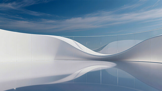 Abstract Modern Architecture White Curving Walls Reflecting Sky