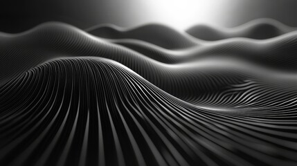 Poster - Monochromatic Wavy Surface: Abstract Metallic Texture with Fluid Formations for Modern Backgrounds and Designs, Creates a Sophisticated visual statement