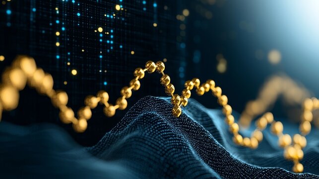 Abstract Golden Chain on Data Terrain 3D Render