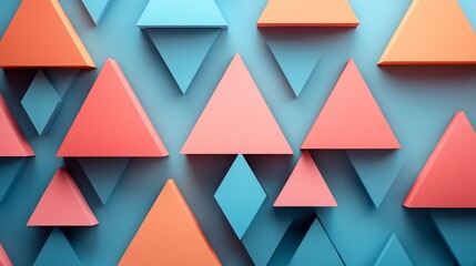 Poster - Geometric Abstract with 3D Triangles and Rhombuses in Harmonious Pastel Colors creating a Modern Art Pattern