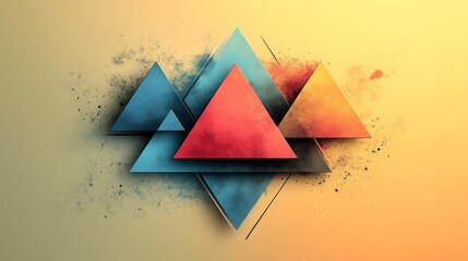 Fototapete - Geometric Triangle Abstract Composition with Grunge Texture on Gradient Background