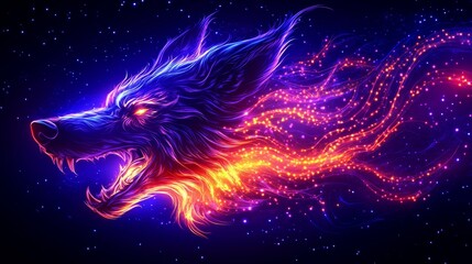 Poster - galactic wolf head nebula constellation cosmic art, a dazzling display of cosmic canine beauty again