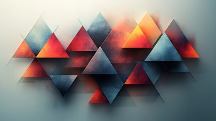 Fototapete - Artistic Arrangement of Overlapping Triangles in Warm and Cool Tones Creates a Dynamic Abstract Design
