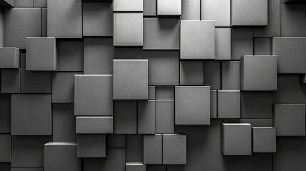 Poster - Monochromatic Array of Asymmetrical Geometric Cubes - Modern Abstract Design