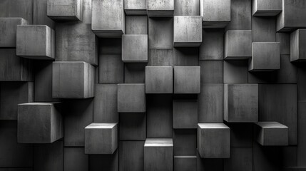 Poster - Concrete Cubes: An Abstract Composition of Architectural Forms and Shadows in Grayscale for Creative Projects and Design Applications