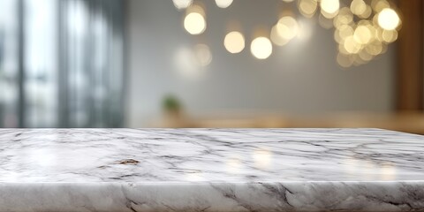 Aufkleber - Bright and Elegant White Marble Tabletop with Soft Bokeh Background for Stylish Presentations and Photography Projects