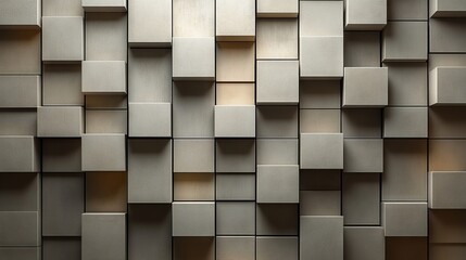 Poster - Abstract Textured Wall Panels, Modern Interior Design Element with Square Geometric Pattern and Subtle Lighting for Contemporary Aesthetic