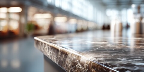 Poster - Bright and Modern Marble Countertop with Blurred Background Ideal for Displaying Products in Commercial Spaces or Interior Design Projects