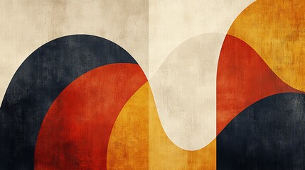 Poster - Abstract Geometric Composition with Overlapping Semicircles and Textured Surface, Creating Harmonious Balance and Contemporary Appeal