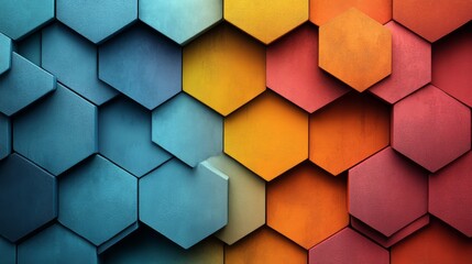 Poster - Abstract Hexagonal Gradient - Vibrant Geometric Structure for Modern Design with a Playful Fusion of Colors Creating a Dynamic and Eye-Catching Visual Effect