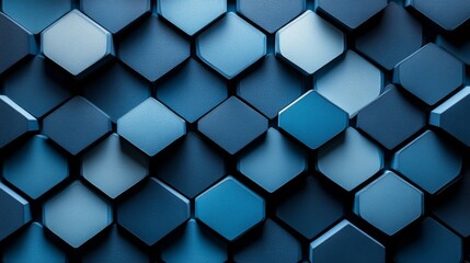 Poster - Intricate Texture of Hexagonal Tiled Surface in Gradient Blues Provides Contemporary Decorative Element