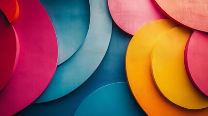 Fototapete - Vivid Circles Interlocking - A Modern Abstract Composition with Dynamic Color Scheme and Textural Elements, Captivating Visual Harmony