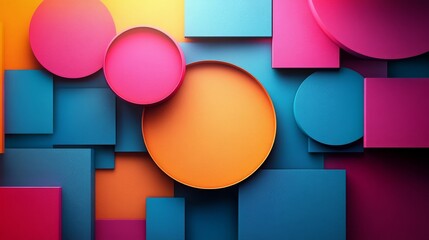 Fototapete - Geometric Abstraction with Bold Color Palette, Featuring Circles and Squares Arrangement